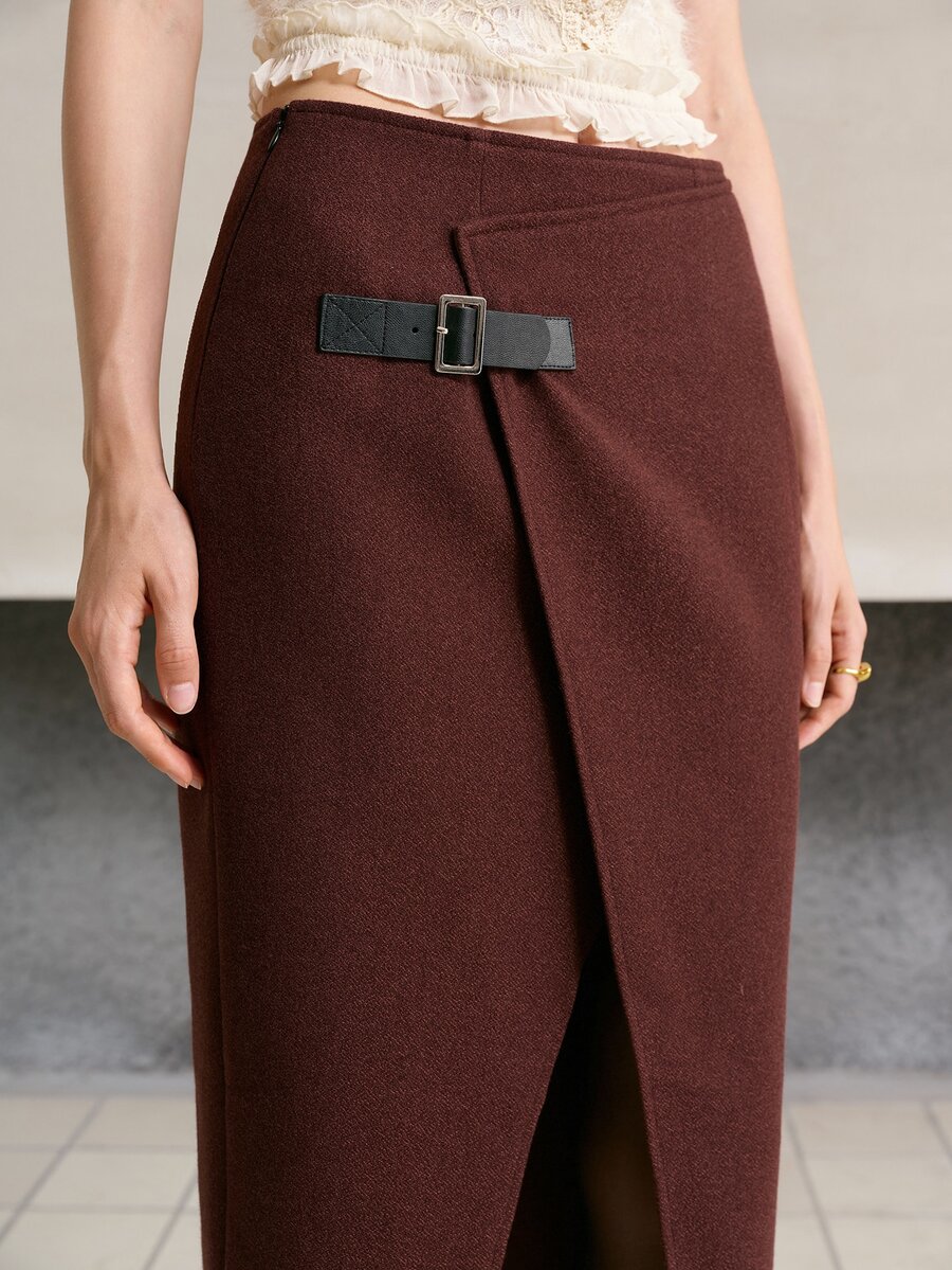 MOTF PREMIUM WOMEN'S ELEGANT WRAP SKIRT WITH BUCKLE DETAIL - Brown - View 2