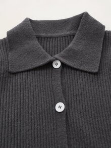 Balvessa Setelan Dua Potong Gaun Rajut Bertekstur Ribbed Abu-abu Gelap Model V-Neck Kancing Mutiara untuk Wanita Musim Semi/Gugur/Dingin, Elegan dan Bergaya Vintage Dewasa - Dark Grey - View 8