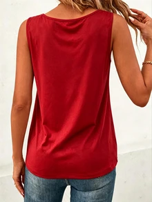 EMERY ROSE Women's Solid Color Square Neck Casual Versatile Tank Top - Red - View 2