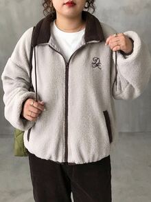 Dazy Plus Fleece Colorblock Patchwork Korean Style Preppy Versatile Warm Jacket Coat, New Autumn/Winter - Light Grey - View 5