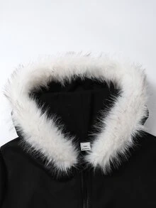 SHEIN Sweetra Young Teenager Sweatshirt, Long Sleeve, Fleece, Fall Clothes, Fall, 3D Cut Design, Hood Decorated With Faux Fur Trim, Very Fashionable And Casual To Wear - Black - View 3