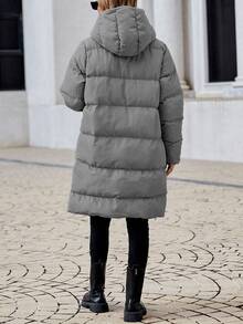 EURMUSE Women's Winter Long Sleeve Hooded Padded Coat With Pockets - Grey - View 2