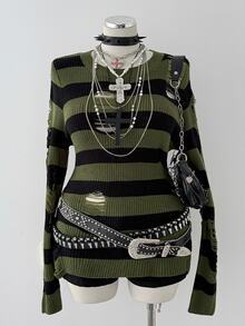 Sunspun Sweater Lengan Panjang Wanita Ukuran Besar Motif Blok Warna Kasual Serbaguna untuk Pemakaian Sehari-hari di Musim Dingin - MultiWarna - View 1