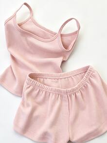 Franclia Women's Solid Color Camisole Top And Shorts Casual 2 Pieces Set - Baby Pink - View 3