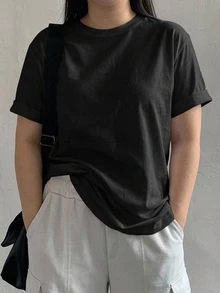 Dazy Plus Korean Style Versatile Pure Cotton Short Sleeve Black T-Shirt - Black - View 7