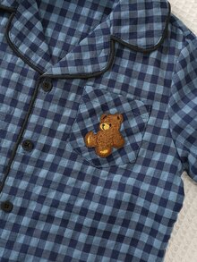 SHEIN 休閒舒適刺繡熊拼接翻領長袖居家服套裝 - 彩色 - 查看 4