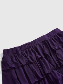 ROMWE Grunge Punk Women's Spring Break Concert Rave Festival Outfit, Sexy Punk Music Festival Party Multi-Layer Asymmetrical Ruffle Leopard Print Elastic Mesh Plus Size Skirt - Purple - View 3