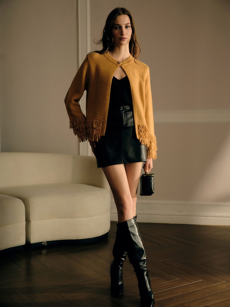 MOTF WOMEN'S TASSEL BUTTON ROUND NECK KNIT CARDIGAN
