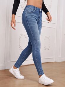 Rivivi Plus Size Casual Washed Slim Fit Jeans - Blue - View 4