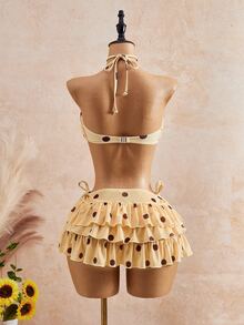 Bellisia 2026SS Spring/Summer Y2K Tropical Cute Retro Beige Polka Dot Print 3 Pieces Women's Swimsuit Set Vacation Beach Pool Party - Multicolor - View 2