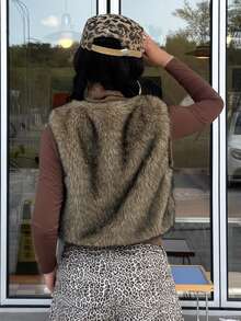 DAZY Women's Solid Color Fashion Versatile Winter Faux Fur Coat - Brown - View 8