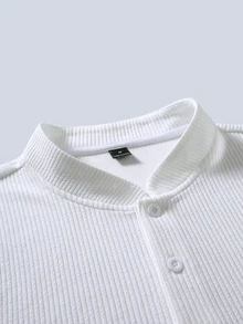 Calvornis 男士純色長袖休閒 Polo 衫，萬聖節、聖誕節、新年禮物 - 白色 - 查看 3