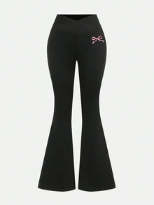 Tween Girls Long Pants, Casual Minimalist Bow Element, Suitable For All Seasons - Black - View 4