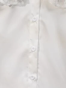 SHEIN 女童春秋泡泡長袖重工刺繡大領襯衫，可拆卸蝴蝶結裝飾，挺挺版型，秋季上衣 - 白色 - 查看 7