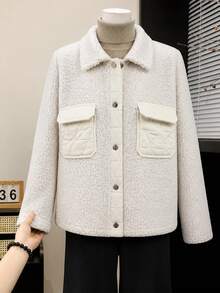 FRIFUL Middle-Aged And Elderly Women's Autumn/Winter Casual Matrix Versatile Warm Jacket Formal Party White - Apricot - View 3