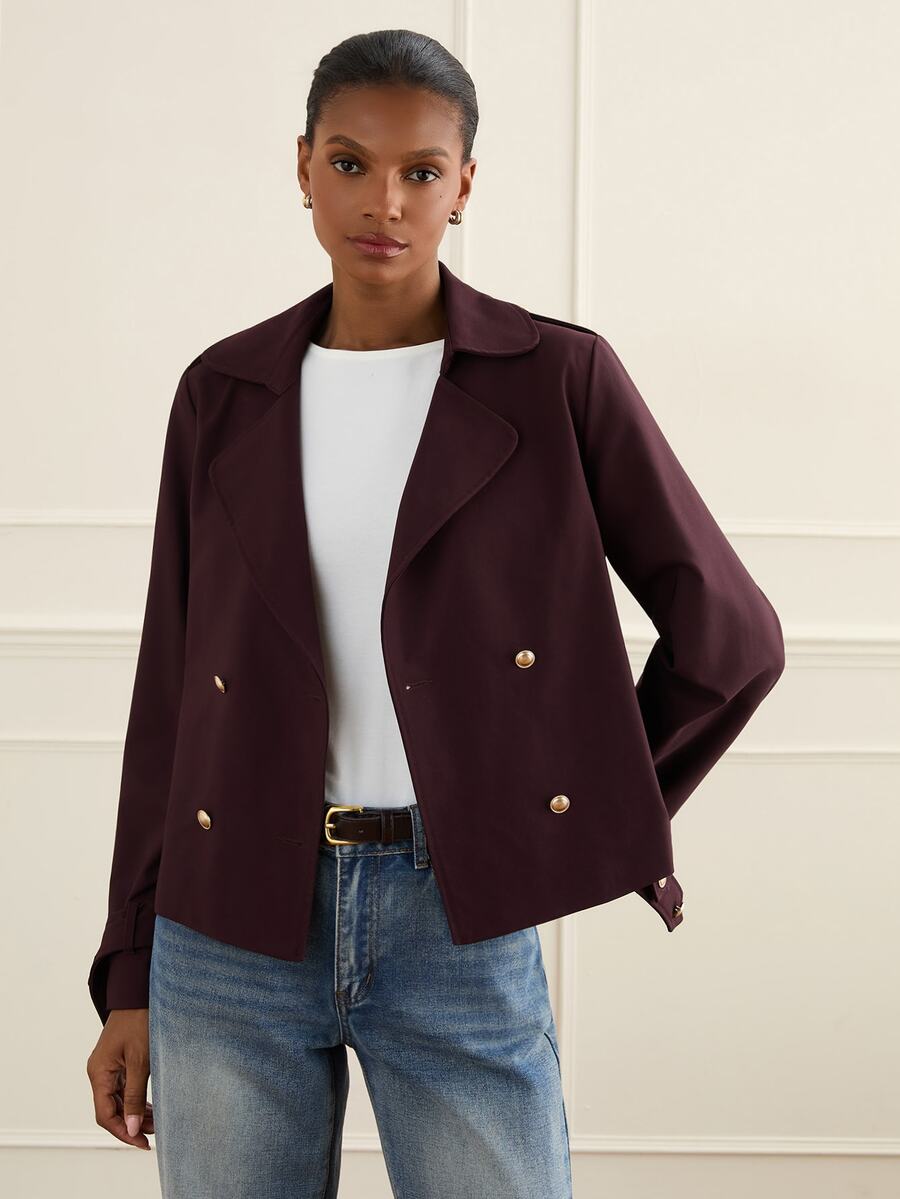 Lilora Jaket Trench Coat Lengan Panjang Kancing Elegan untuk Wanita, Cocok untuk Pakaian Sehari-hari dan Acara Kumpul-kumpul - Merah - View 1