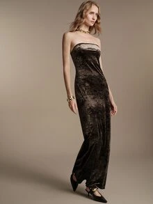 Anewsta Essential Autumn/Winter Elegant Evening Velvet Strapless Fitted Floor-Length Dark Green Gown - Gray green - View 7