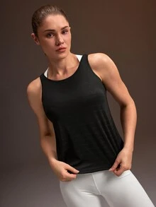 Powerista Women's Summer And Spring Black Color Comfort Fit Sports Back Lace-Up Design Tank Top Breathable Active Wear Casual Sleeveless Running Shirt - Black - View 5