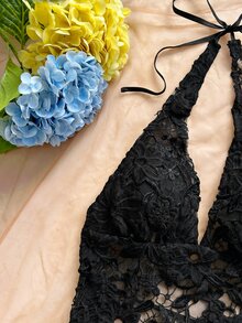 Soleia 新款性感浪漫花卉刺繡V領露背綁帶背心，適合度假、約會、夜店、波希米亞風、秋季女裝、復古、假日 - 黑色 - 查看 5