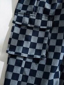 SHEIN 1件小男孩休閒運動可愛日常舒適街頭風百搭黑白棋盤格印花直筒長褲，適合外出、上學、日常聚會，四季皆宜，開學季適用 - 彩色 - 查看 4