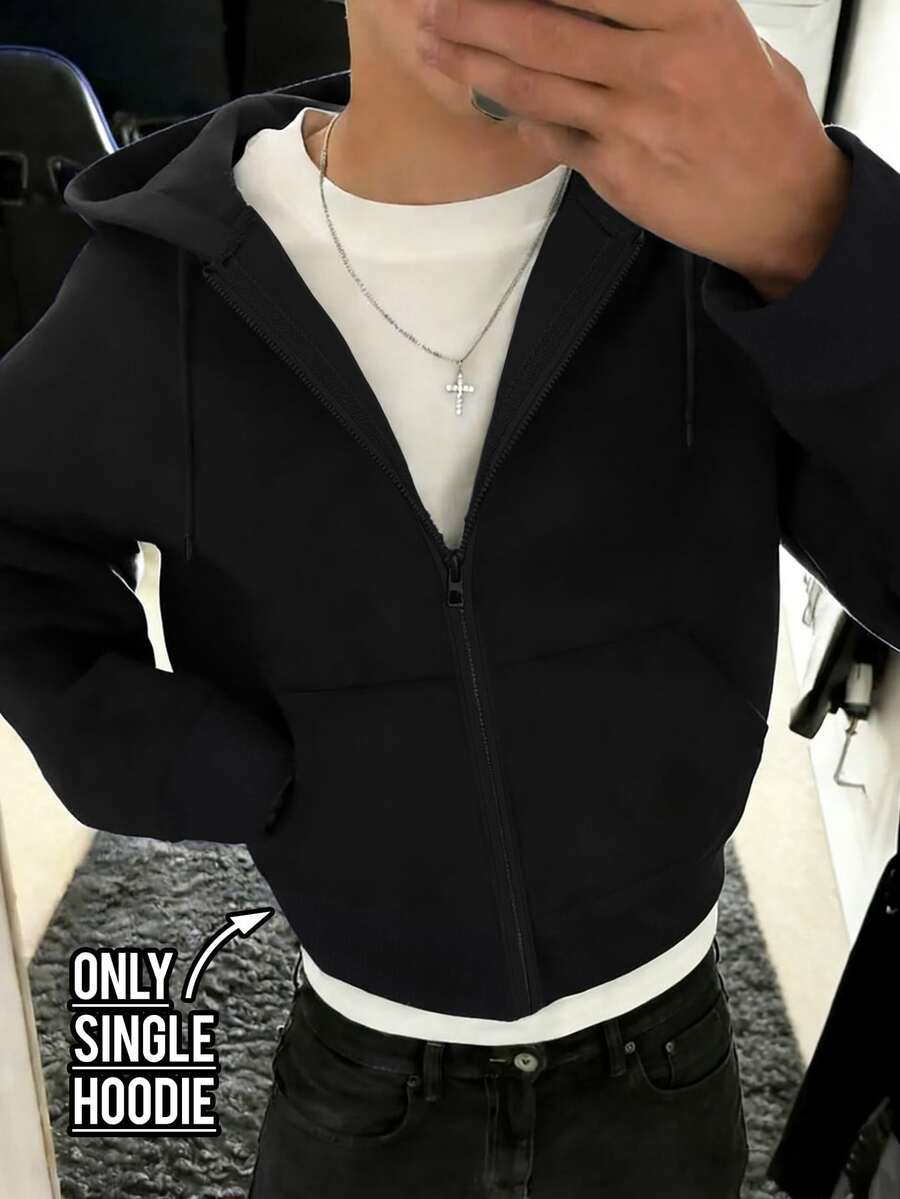 Resyla Men Men's Solid Color Casual Daily Wear Hoodie - Black - View 1