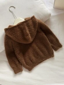 Young Girls Faux Mink Fur Hooded Pullover Sweater - Brown - View 2
