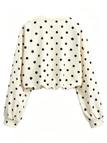 Olithes New Round Neck Polka Dot Drawstring Hem Sweatshirt - Apricot - View 2