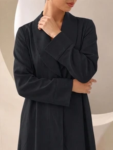 Graceveil 女款純色休閒優雅翻領寬鬆長款睡袍 - 黑色 - 查看 7