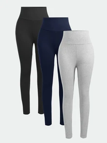 SHEIN Girlism 驚喜盒子 [隨機6件商品，發送3件] 青少年女孩針織純色高腰運動瑜伽單車短褲、手機包，3件套 - 藏蓝色 - 查看 6
