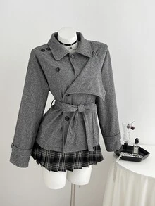 Elamini Women's Small Lapel Overcoat, Autumn/Winter - Dark Grey - View 3