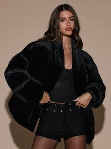 SHEIN BAE Winter Fashion Versatile Belted Warm Jacket - Black - View 7