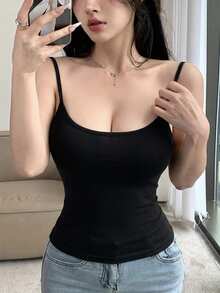 DAZY Padded Camisole Slim Fit All Season Base Layer - Black - View 8