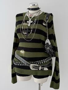 Sunspun Sweater Lengan Panjang Wanita Ukuran Besar Motif Blok Warna Kasual Serbaguna untuk Pemakaian Sehari-hari di Musim Dingin - MultiWarna - View 3