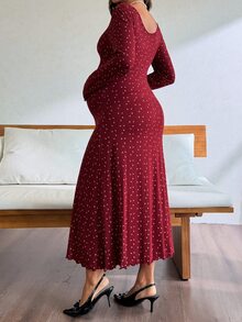 DAZY Floral Print Ruched Ruffle Trim Fitted Elastic Long Sleeve V-Neck Casual Vacation Sexy Home Daily Spring Autumn Maternity Dress - Red - View 2
