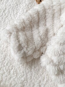 SHEIN 新生兒秋冬毛絨夾克與彈性長褲2件套，0-12個月嬰兒休閒字母印花立領半拉鍊套頭上衣與長褲套裝，適合日常穿著、外出及多種場合 - 彩色 - 查看 8