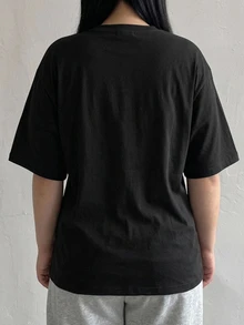 Dazy Plus Korean Style Versatile Pure Cotton Short Sleeve Black T-Shirt - Black - View 2