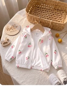 SHEIN Baby Girl Cute Casual Pink Floral Pattern Hooded Autumn Zipper Jacket Spring Versatile Outing Cute Autumn Winter Spring - White - View 3