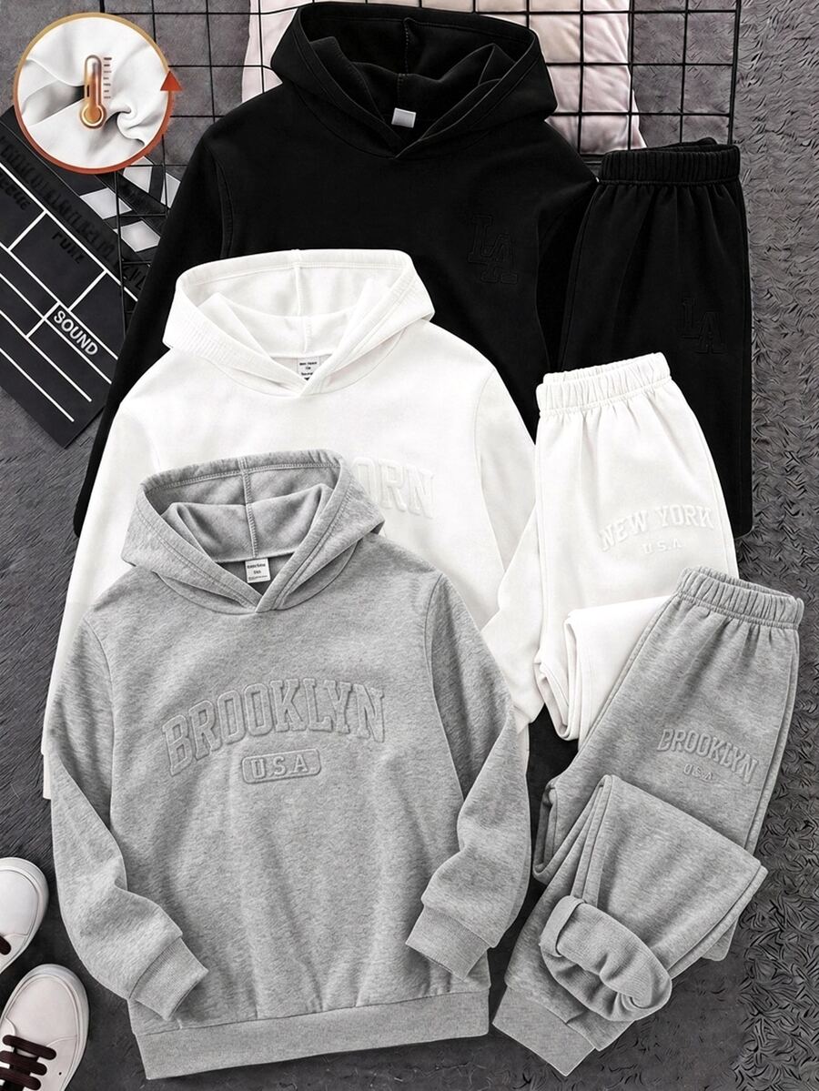 SHEIN 3pcs Kids Tween Boy Casual Versatile Style Black, White, Grey-Color Sweatpants Suitable For , School, Daily Casual Outings, Sports, All Winter - Multicolor - View 1