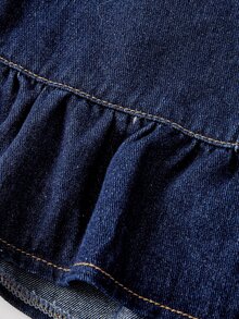 EMERY ROSE Áo khoác denim thời trang đường phố size lớn, cài cúc, gấu bèo nhún - Màu xanh lam - Xem 12