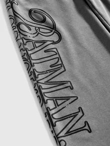Batman X ROMWE Distressed Washed Knit Street Letter Print Casual Women's Sweatpants, Autumn/Winter - Light Grey - View 4