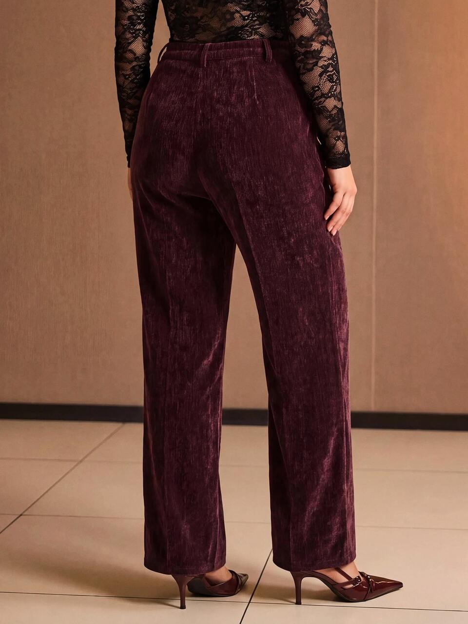 MOTF PLUS SIZE WOMEN'S SOLID COLOR CORDUROY STRAIGHT LEG SUIT PANTS, AUTUMN/WINTER