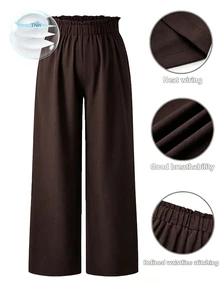 SHEIN LUNE 大尺碼休閒百搭純色寬鬆長褲 秋季 - 棕色 - 查看 1