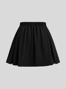 Sweetra Plus Size Punk Studded Patchwork Webbing A-Line Skirt - Black - View 2