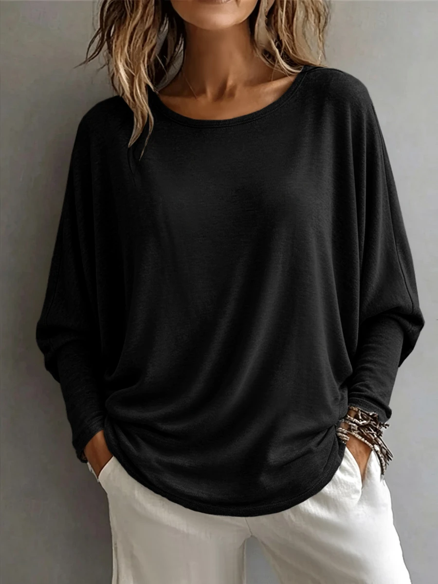 Breezaya Women's Solid Color Minimalist Versatile Top For Daily Commute - Black - View 1