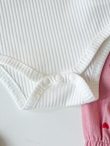 SHEIN Vintaside Kids 2件組 粉色女嬰甜心蝴蝶結紙袋腰傘狀袖連身衣褲套裝 秋季 - 粉色 - 查看 6