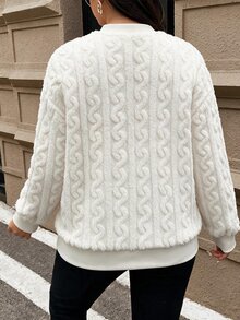 SHEIN LUNE Plus Size Women's Best-Selling Elegant Baseball Textured Fleece Jacket, Slimming Minimalist Cut With Metal Zipper Decor, Suitable For Daily Wear, Commuting, Dating And Gatherings - Apricot - View 2