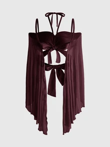 ROMWE Y2K Vacation Beach Goth Butterfly Shaped Patchwork Bell Sleeve Cropped Top - Red Violet - View 2