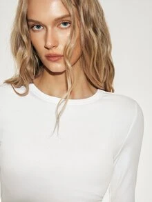 ATUI Studio Women's Casual Versatile Solid Color Long Sleeve T-Shirt - White - View 2