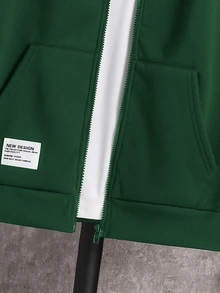 SHEIN 青少年男孩寬鬆綠色拉鍊連帽衛衣外套，秋季夾克，休閒學院風，柔軟面料，適合冬季、街頭穿搭、畢業季、開學季 - 綠色 - 查看 4