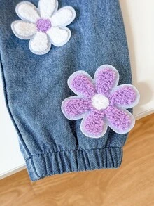 SHEIN Vintaside Kids 2件組紫色女嬰甜美花朵蝴蝶結紙袋腰傘狀袖連身衣褲套裝 秋季 - 紫色 - 查看 6